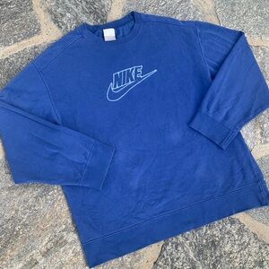 Nike Gray Grey Tag Blue NIKE Lettering Center Swoosh Crewneck